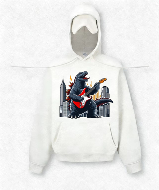 Dinosaur playing electric guitar Travel Hoodies With Eye Mask