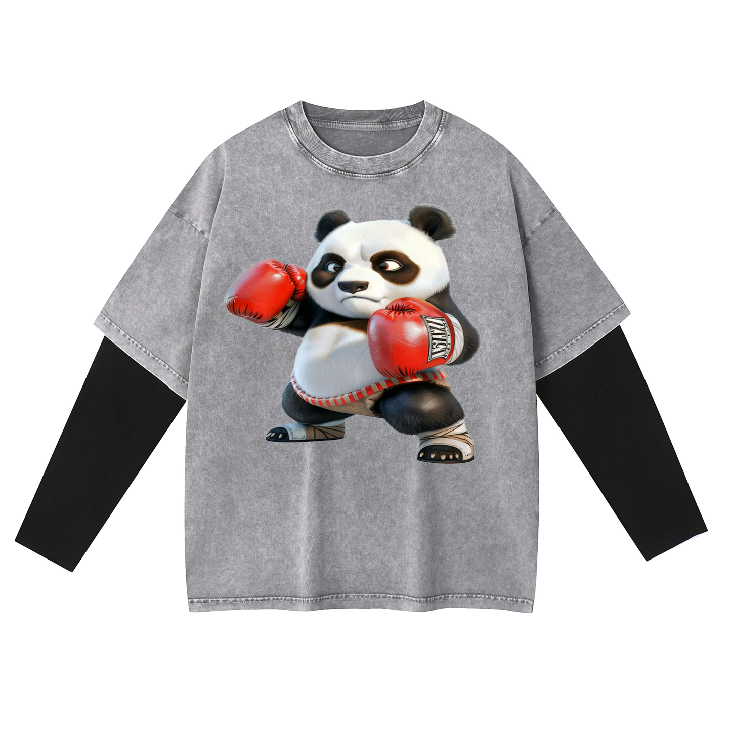 Boxing Panda Layered Long T-Shirt X-101
