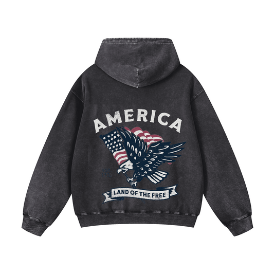 AMERIC , LAND OF THE FREE Acid-Washed Hoodies