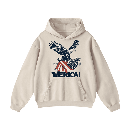 "MERICA"Eagle Flag Acid-Washed Hoodies(MODEL)
