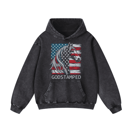 American Quarter Horse Acid Wash Oversized Hoodies(MODEL)