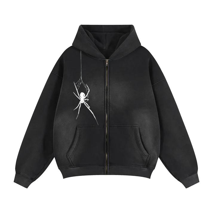 spider ブラック パーカー Sサイズ Spider casual waist short black zipper hoodies | Godstamped