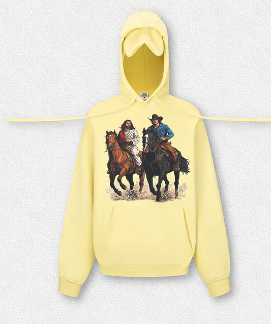 Jesus and the cowboy ride together Travel Hoodies