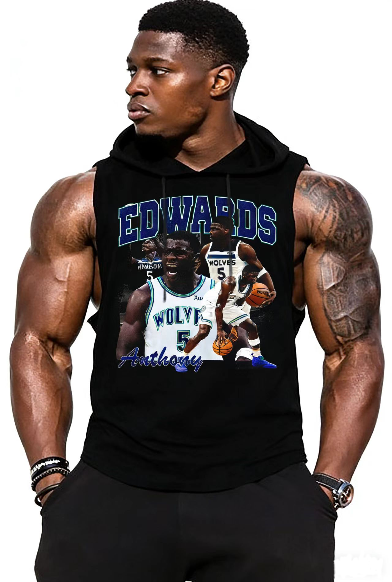 Men's Workout Sleeveless Hoodie (Anthony Edwards - WOLVES)MODEL
