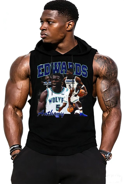 Men's Workout Sleeveless Hoodie (Anthony Edwards - WOLVES)MODEL