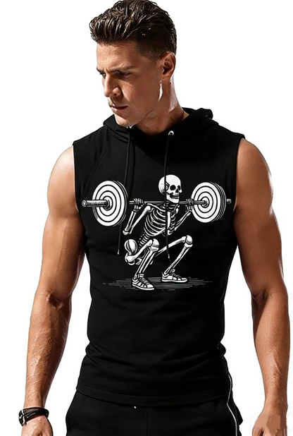Casual Sports Men's Workout Sleeveless Hoodie ( Lift the Barbell)MODEL