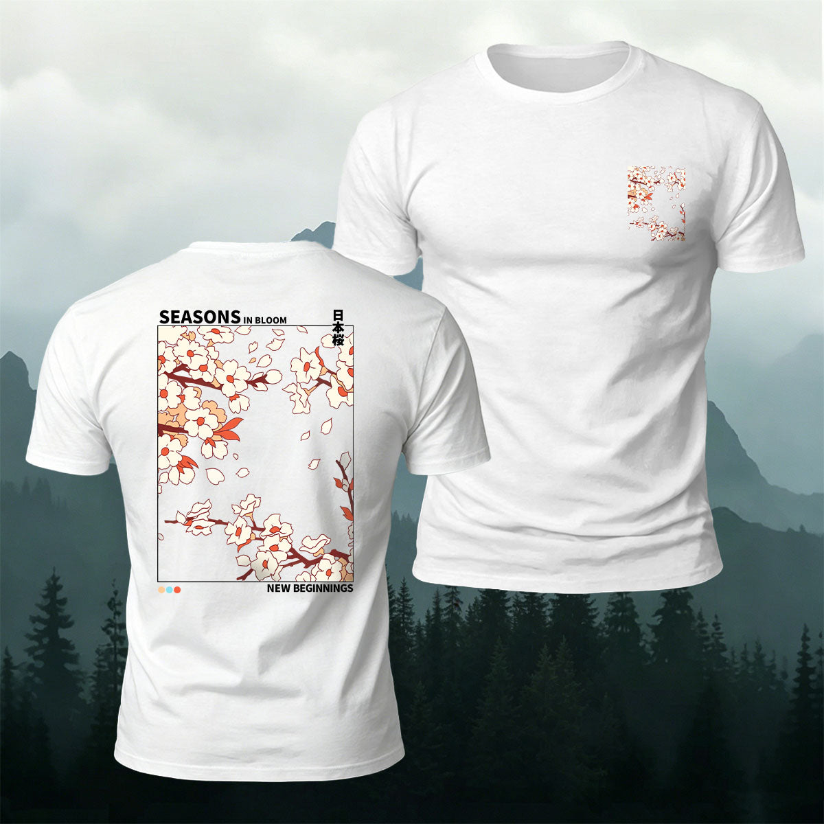 Japanese Sakura Cherry Blossom Graphic T-Shirt - "Seasons in Bloom" Minimalist Streetwear Tee