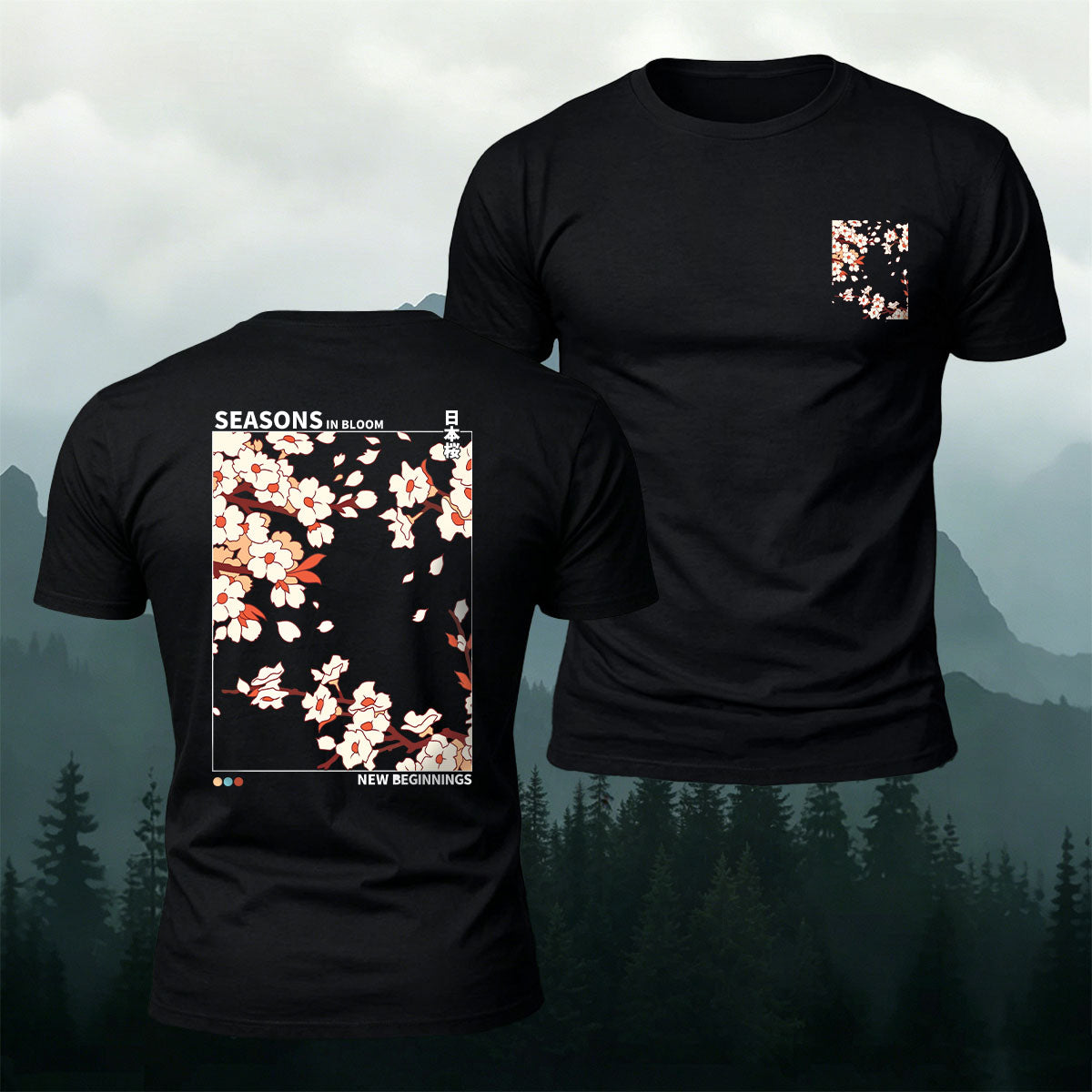 Japanese Sakura Cherry Blossom Graphic T-Shirt - "Seasons in Bloom" Minimalist Streetwear Tee