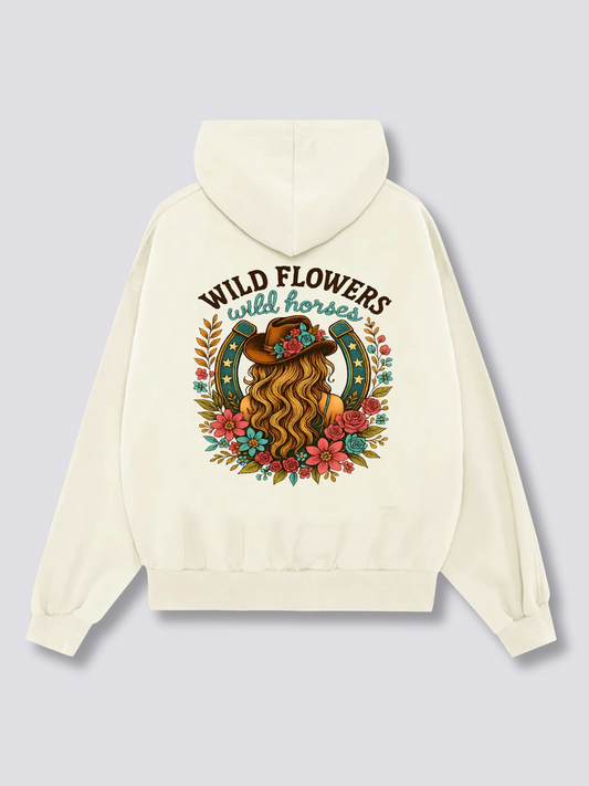 Wild Flowers and Wild Horses Oversize Hoodies