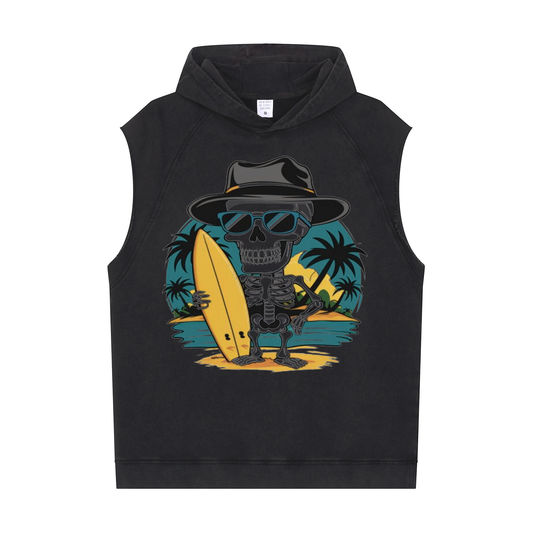 Casual Sports Men's Workout Sleeveless Hoodie ( Skull Surfing)