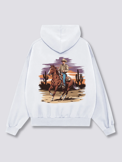 Cowboy Riding in Desert Hoodies