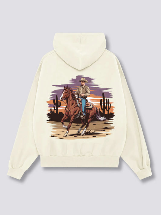Cowboy Riding in Desert Hoodies