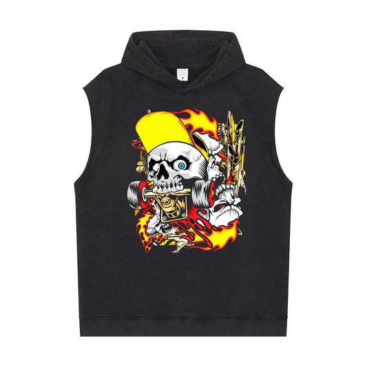 Men's Workout Sleeveless Hoodie Snowflake Sweatshirt(SKULL And Dumbbell )