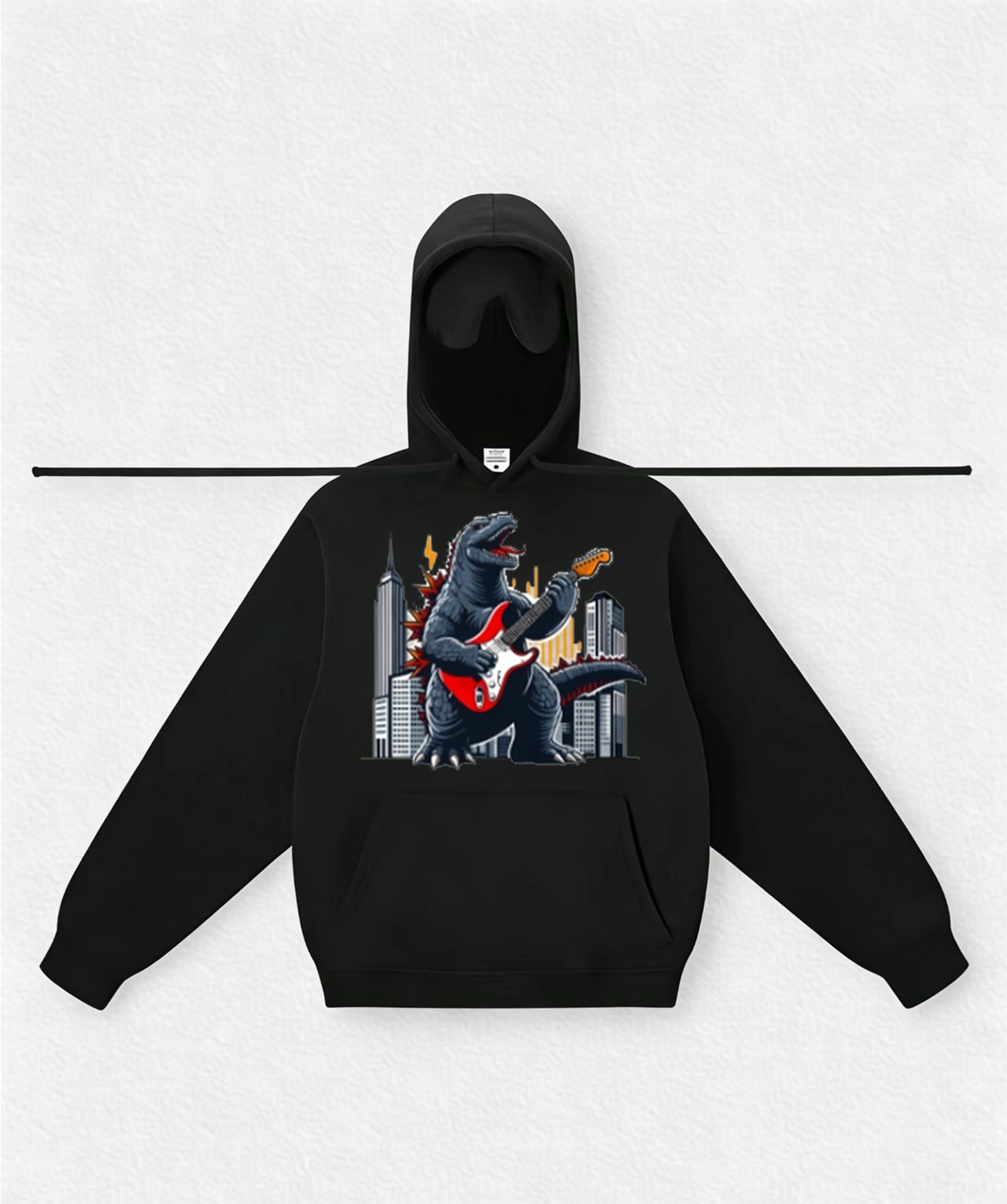 Dinosaur playing electric guitar Travel Hoodies With Eye Mask