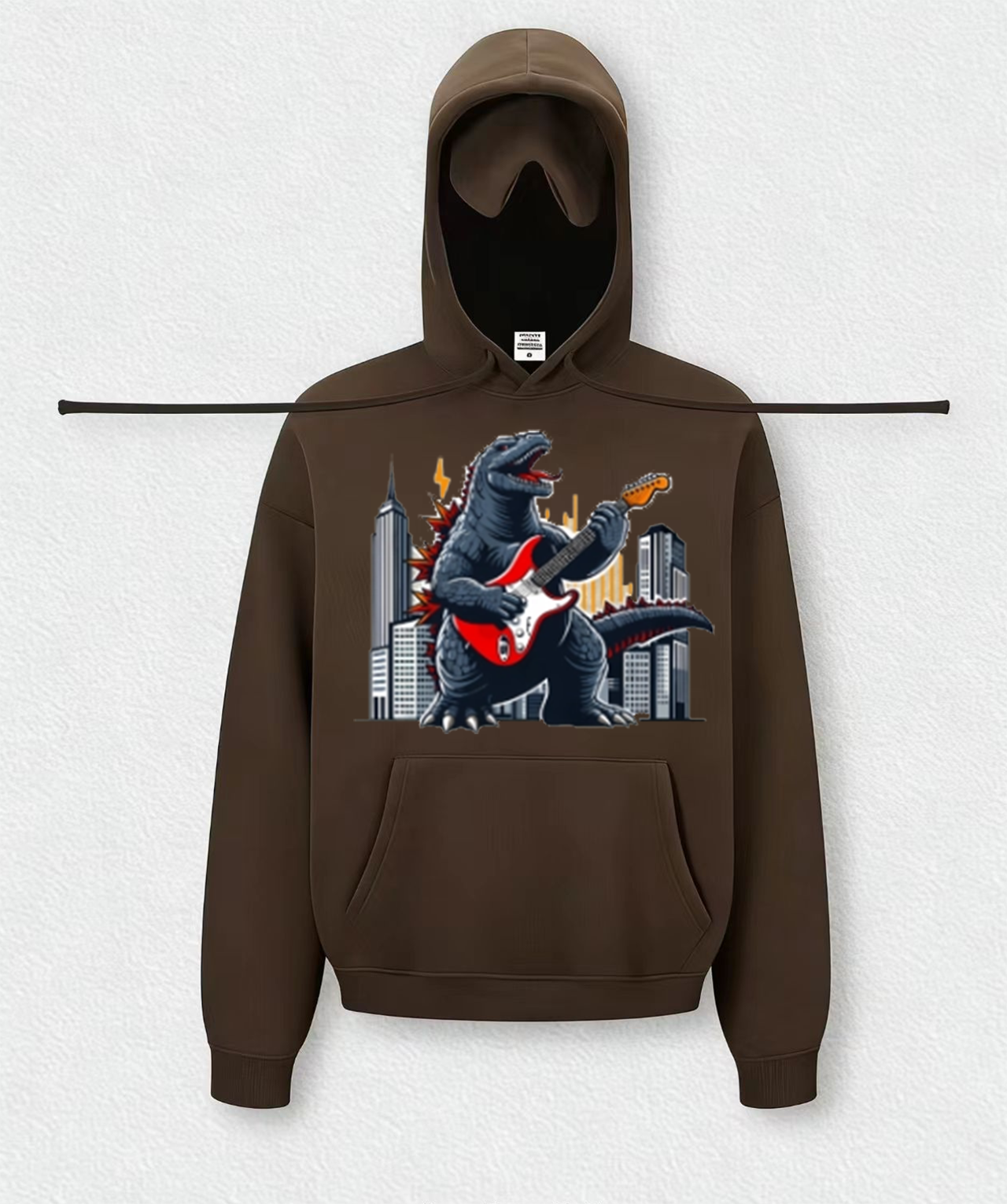 Dinosaur playing electric guitar Travel Hoodies With Eye Mask
