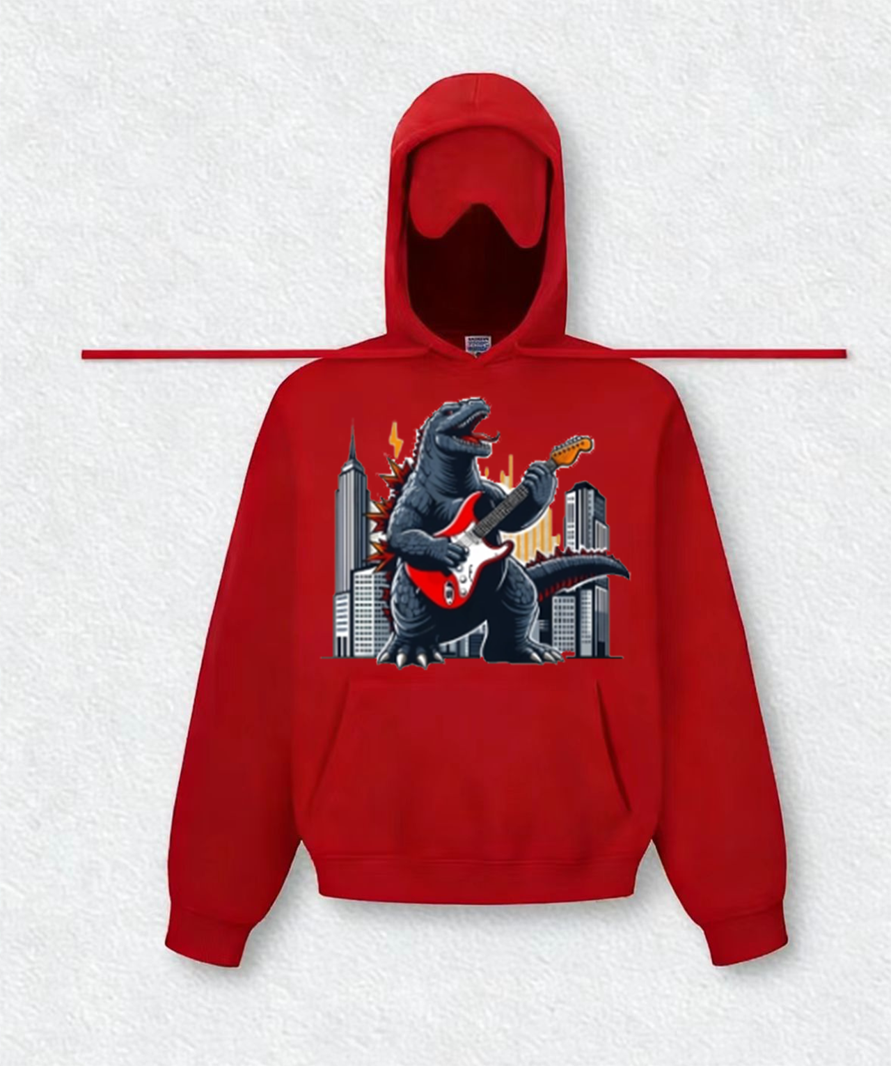 Dinosaur playing electric guitar Travel Hoodies With Eye Mask