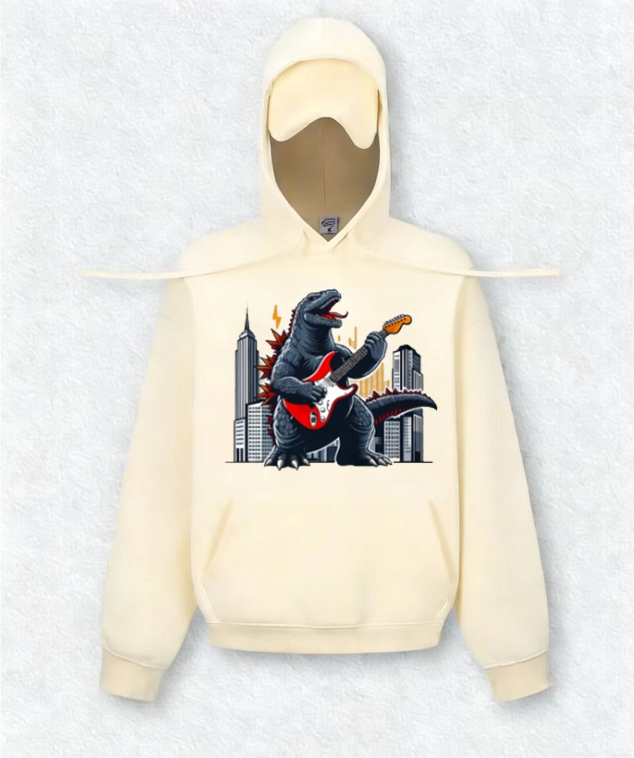 Dinosaur playing electric guitar Travel Hoodies With Eye Mask