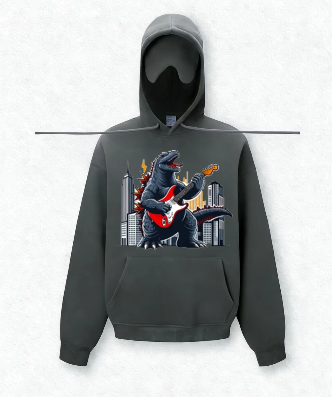 Dinosaur playing electric guitar Travel Hoodies With Eye Mask