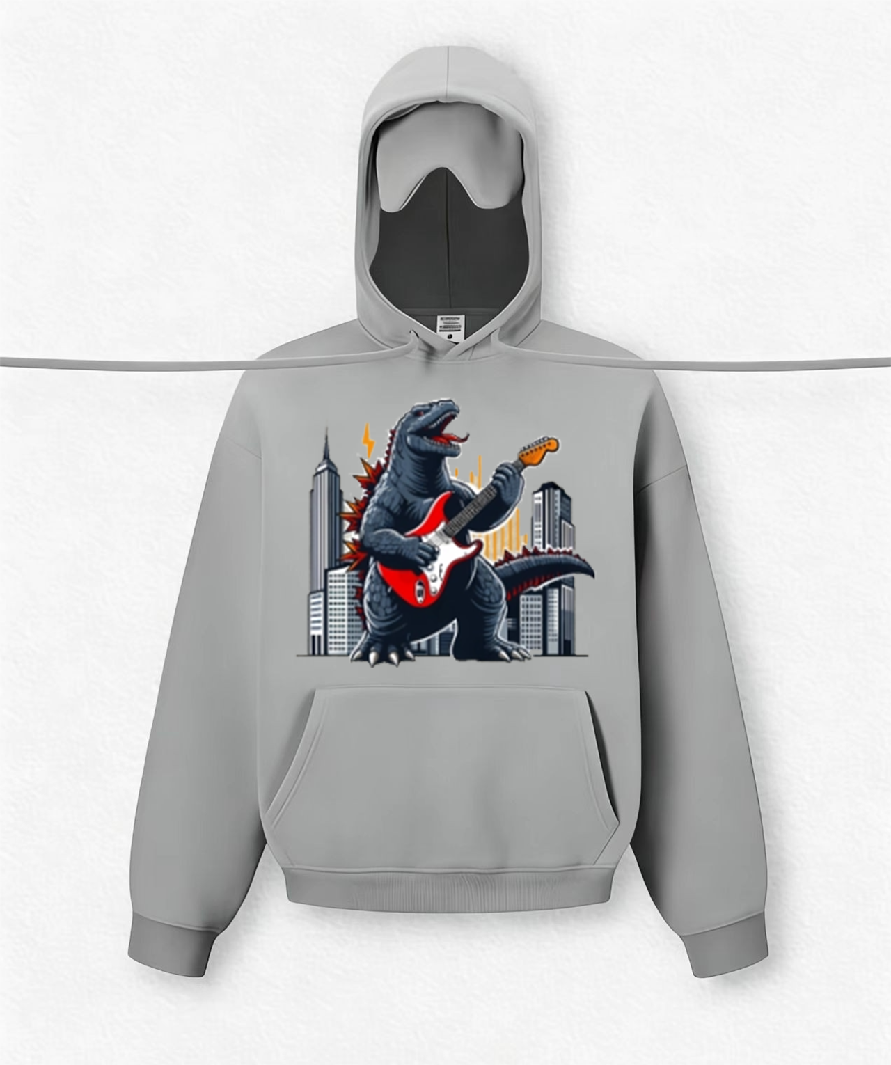 Dinosaur playing electric guitar Travel Hoodies With Eye Mask