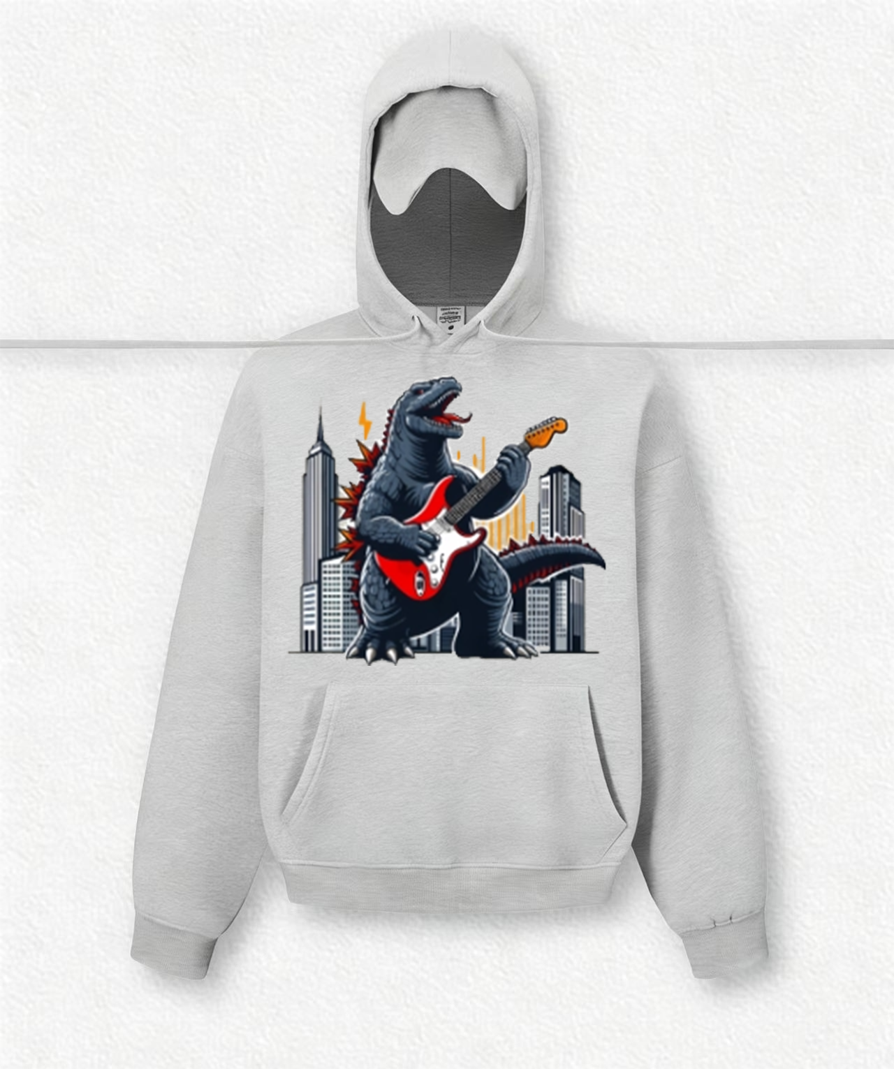 Dinosaur playing electric guitar Travel Hoodies With Eye Mask