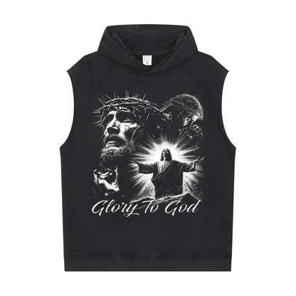 Men's Workout Sleeveless Hoodie Snowflake Sweatshirt(Glory to God)