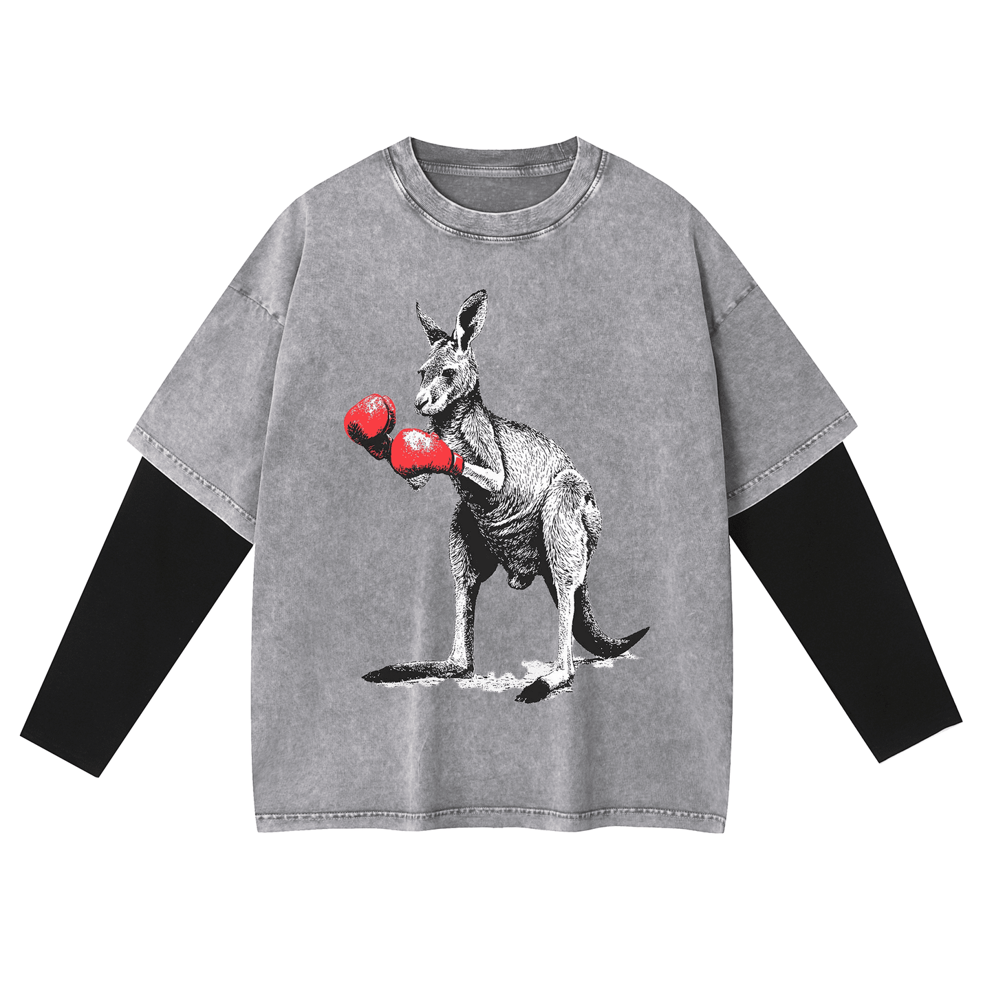 Boxing Kangaroo Layered Long T-Shirt X-101