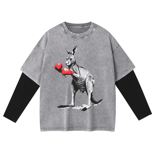Boxing Kangaroo Layered Long T-Shirt X-101