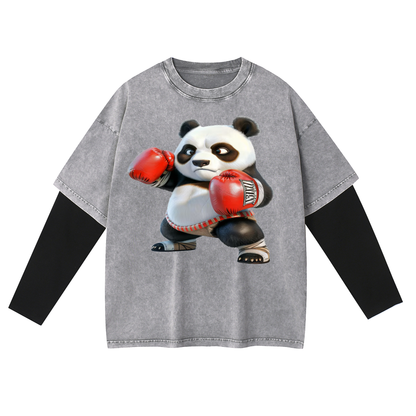 Boxing Panda Layered Long T-Shirt X-101