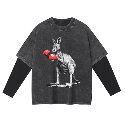 Boxing Kangaroo Layered Long T-Shirt X-101