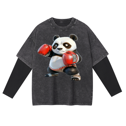 Boxing Panda Layered Long T-Shirt X-101