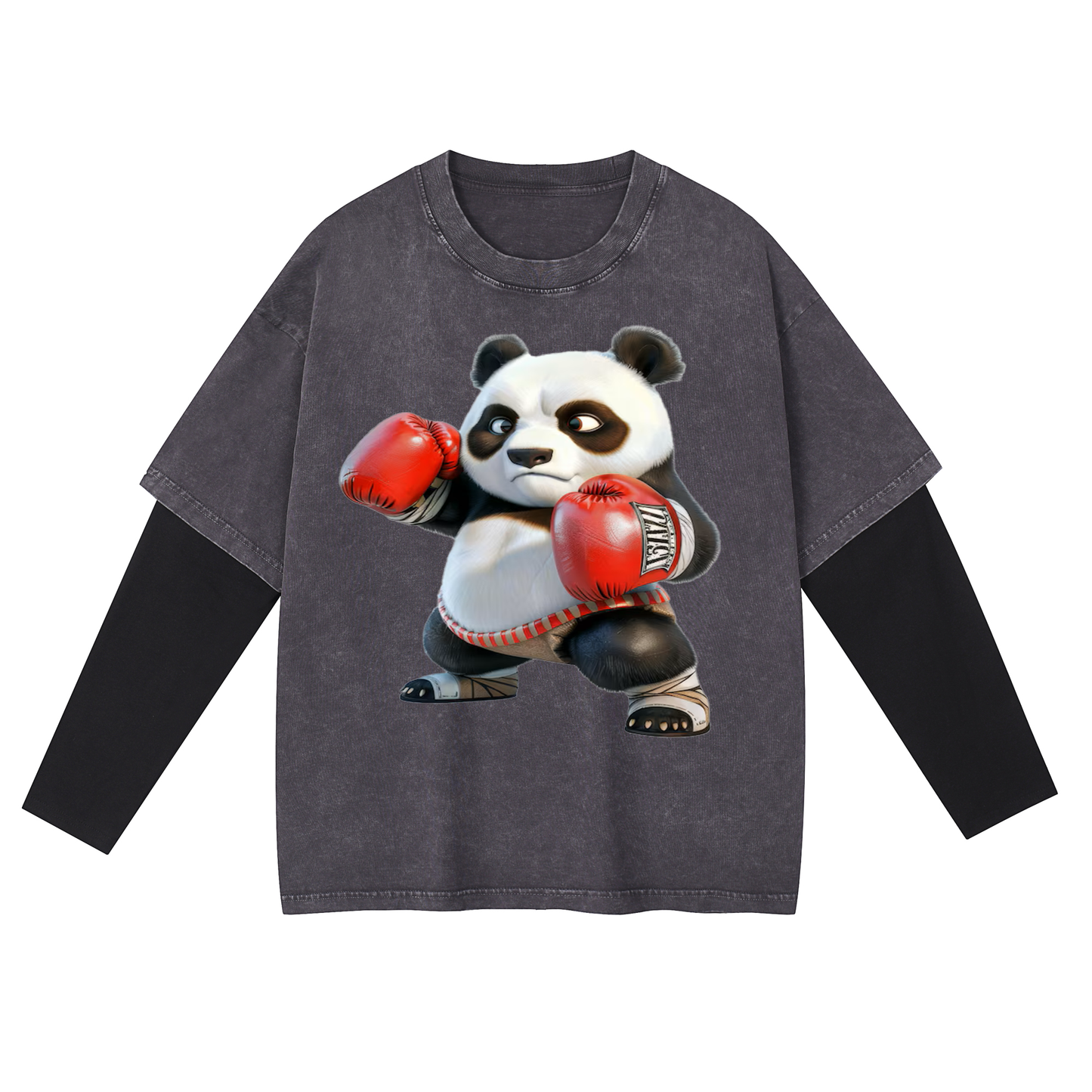 Boxing Panda Layered Long T-Shirt X-101