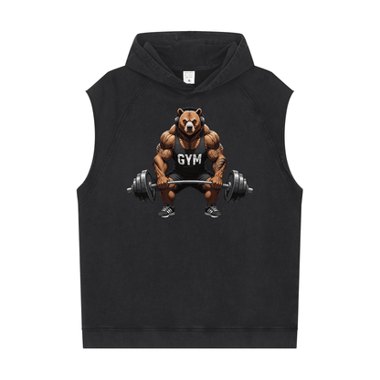 Casual Sports Men's Workout Sleeveless Hoodie（Muscular Bear）