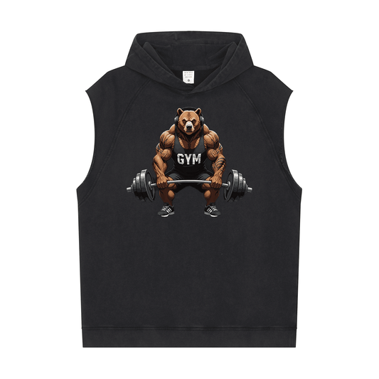 Casual Sports Men's Workout Sleeveless Hoodie（Muscular Bear）
