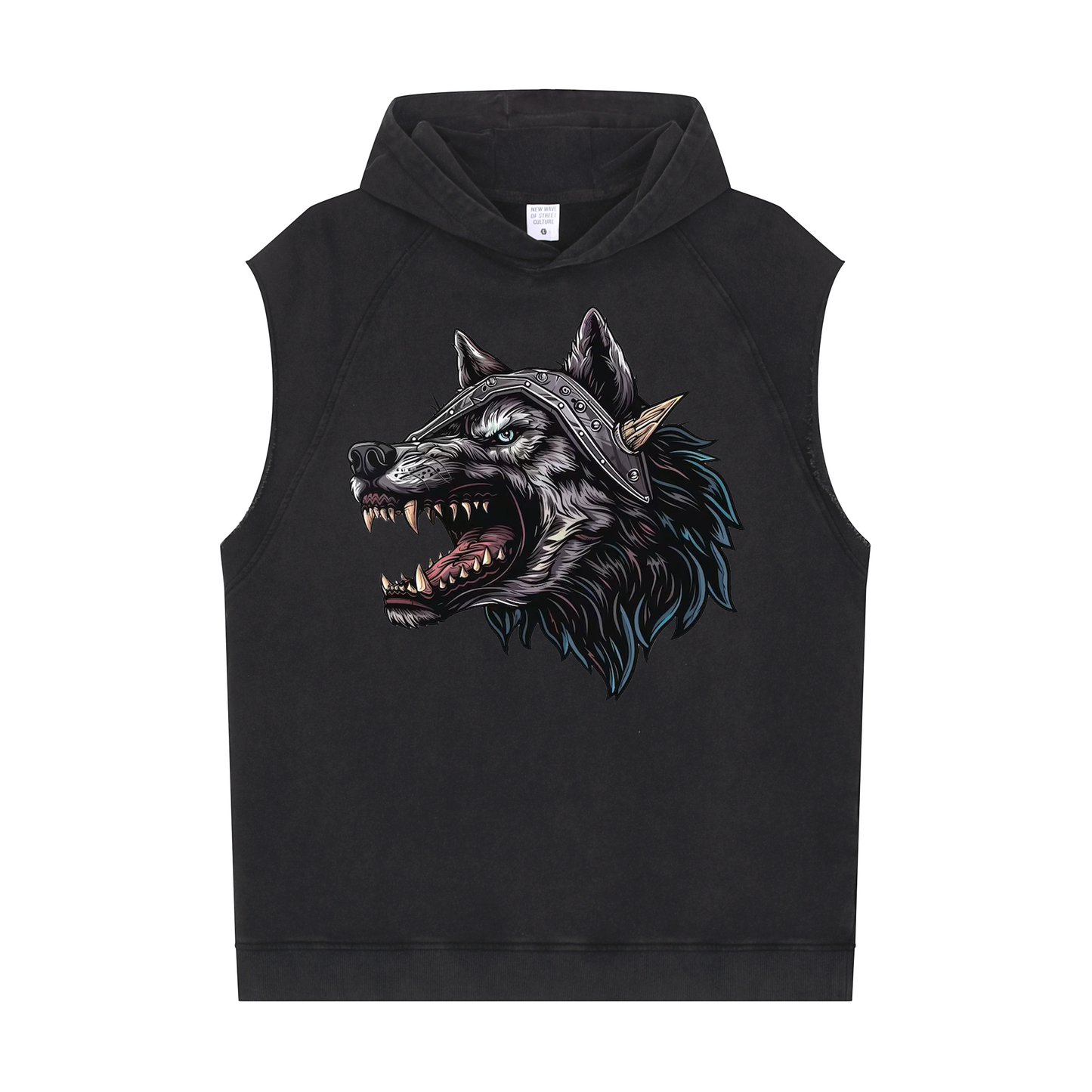 Casual Sports Outdoor Training Wear Men's Sleeveless Hoodie（Wolf）
