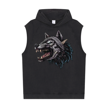 Casual Sports Outdoor Training Wear Men's Sleeveless Hoodie（Wolf）