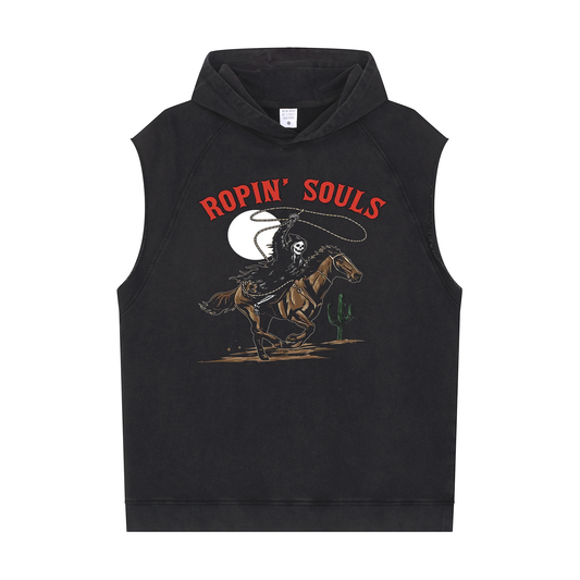 Casual Sports Men's Workout Sleeveless Hoodie ( Ropin' Souls)