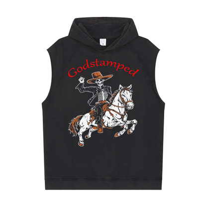 Casual Sports Men's Workout Sleeveless Hoodie ( Godstamped Cowboy Reaper)