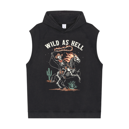 Casual Sports Men's Workout Sleeveless Hoodie ( WILD AS HELL)