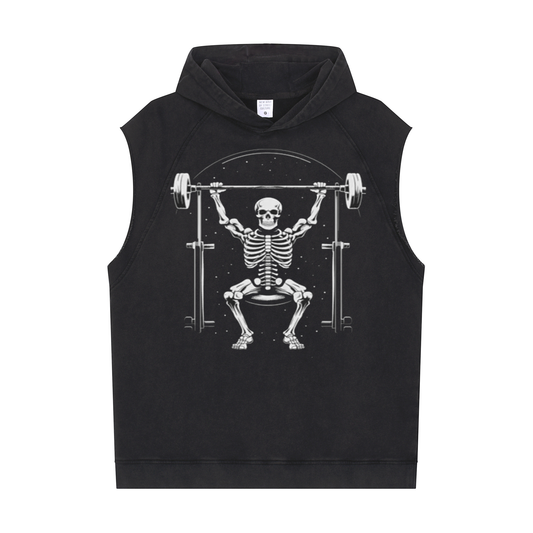 Men's Workout Sleeveless Hoodie Snowflake Sweatshirt(Skeleton Weightlifting)