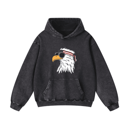 Eagle head wearing sunglasses Acid-Washed Hoodies