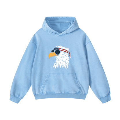 Eagle head wearing sunglasses Acid-Washed Hoodies