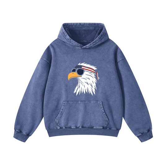 Eagle head wearing sunglasses Acid-Washed Hoodies