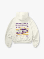 JDM Magazine Back Print Short Hoodie, Japanese Supercar Streetwear Pattern Hoodie