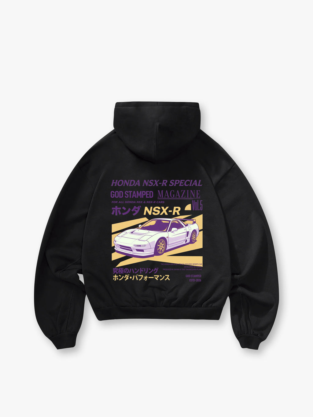 JDM Magazine Back Print Short Hoodie, Japanese Supercar Streetwear Pattern Hoodie