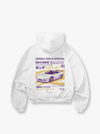 JDM Magazine Back Print Short Hoodie, Japanese Supercar Streetwear Pattern Hoodie