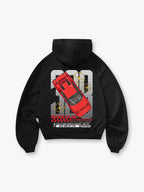 Red Racer Classic 1985 Supercar Graphic Cropped Hoodie Retro Racing Car Streetwear Back Print Hoodie