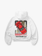 Red Racer Classic 1985 Supercar Graphic Cropped Hoodie Retro Racing Car Streetwear Back Print Hoodie