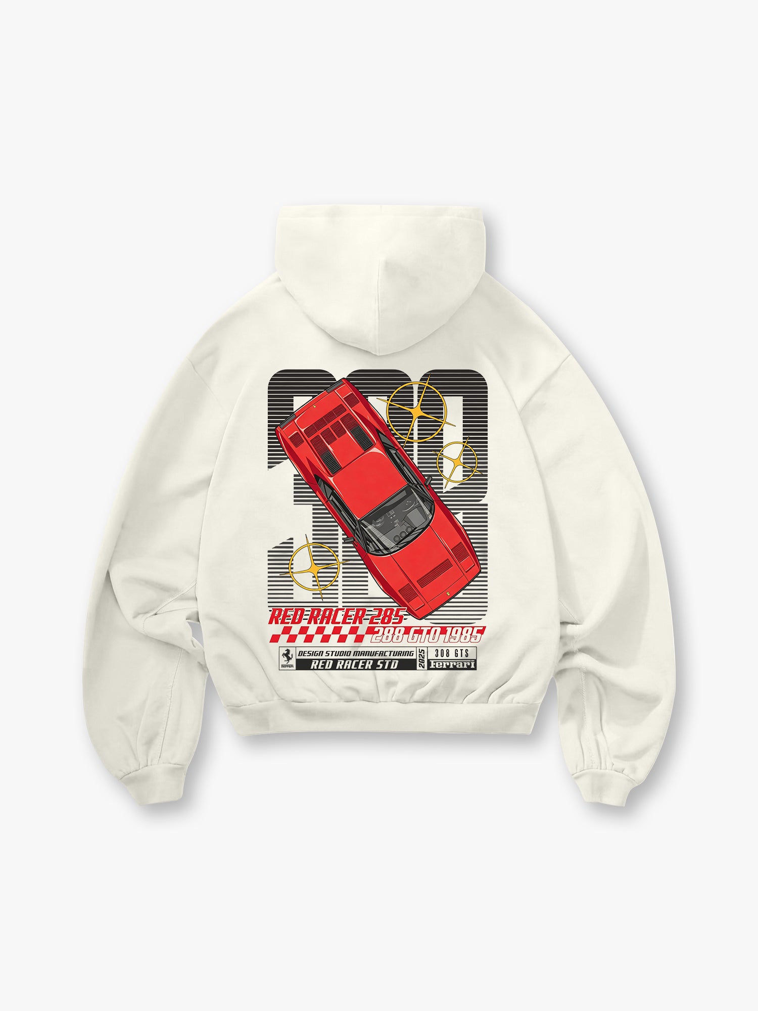 Red Racer Classic 1985 Supercar Graphic Cropped Hoodie Retro Racing Car Streetwear Back Print Hoodie