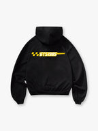 T5 1985 Racing Checkered Flag Text Back Print Cropped Hoodie Motorsport Automotive Streetwear Hoodie