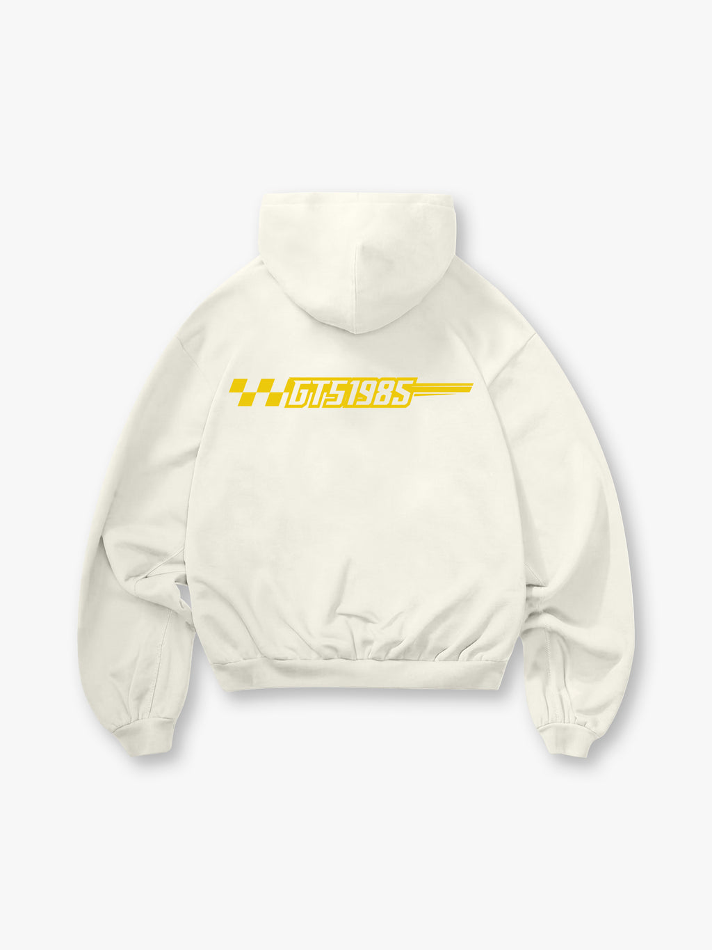 T5 1985 Racing Checkered Flag Text Back Print Cropped Hoodie Motorsport Automotive Streetwear Hoodie